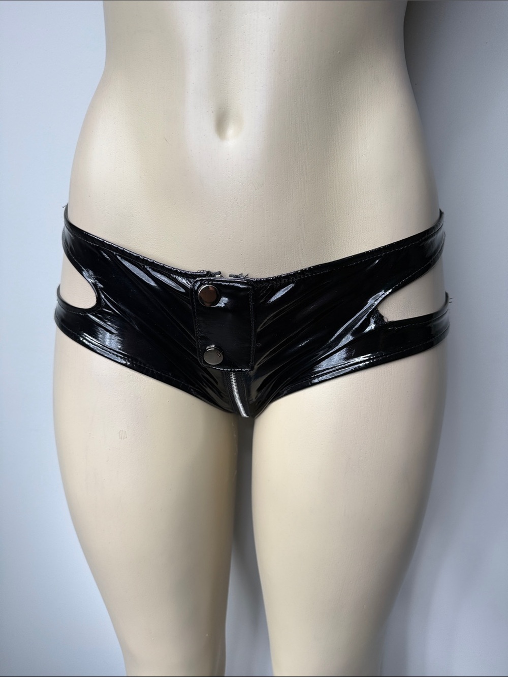 Shiny Black Cutout Vinyl Hipster Panties